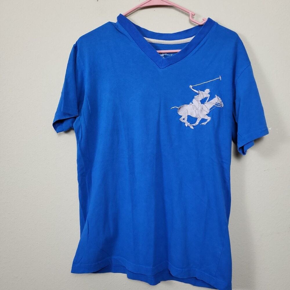 Beverly Hills Polo Club Mens Blue Short Sleeve V Neck Basic‎ T Shirt Size Medium